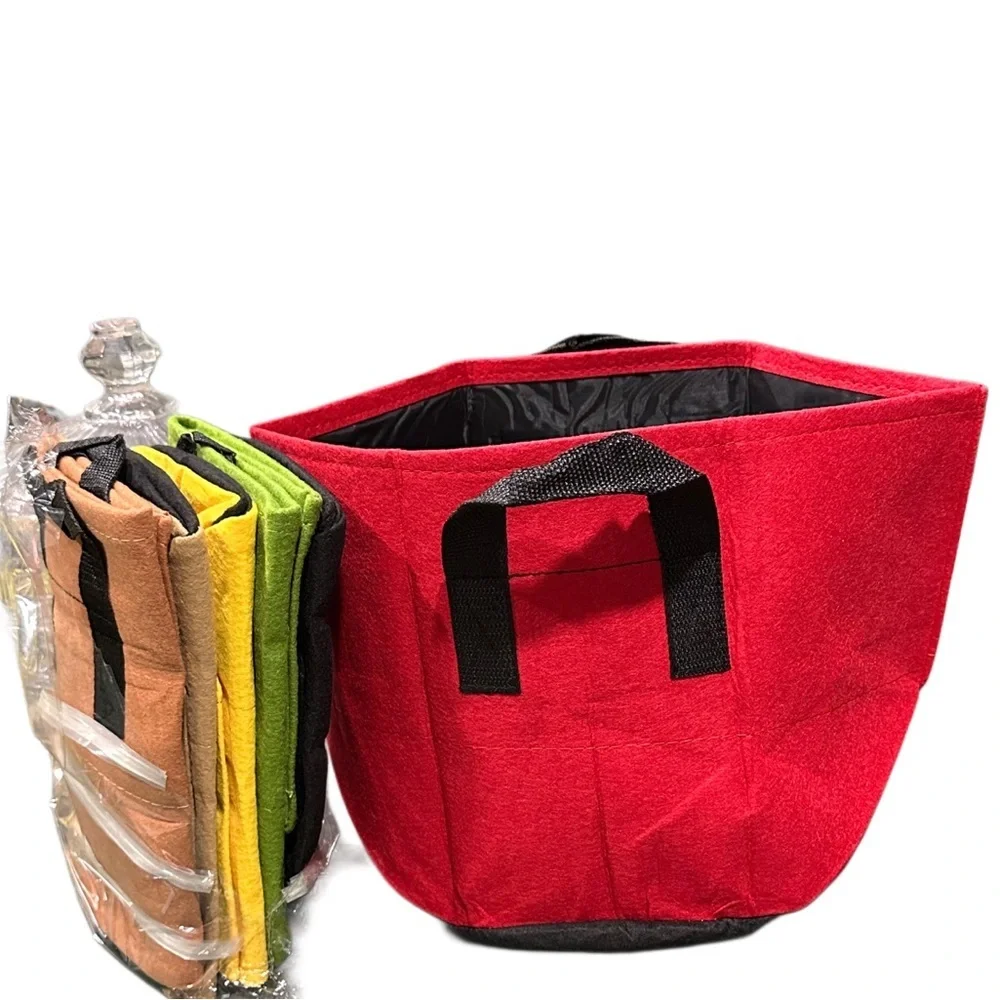 6 PLANTERS 5 gallons each heavy duty fabric containers with handles multicolor